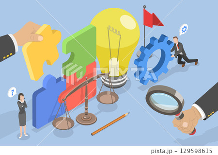 3D Isometric Flat Vector Illustration of Problem Solving Approach, Analytical Thinking System 129598615