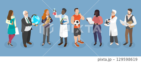 3D Isometric Flat Vector Illustration of Teachers, Inspiring Educators Ready To Guide Eager Learners On Academic Journey 129598619