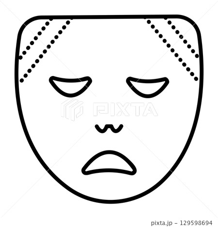 Sad theatrical facial mask, black line icon of an pessimist, simple vector sign 129598694