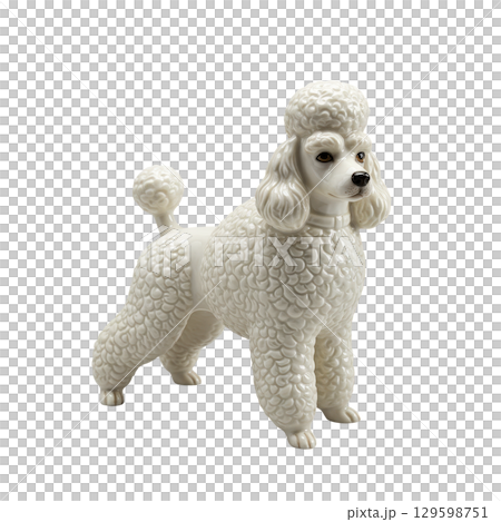 Vintage white ceramic poodle dog figurine with classic continental clip grooming style 129598751