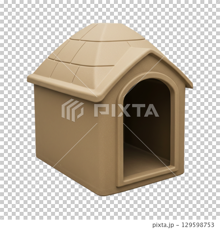 Durable beige plastic dog house with a weather-resistant design for outdoor pet comfort 129598753