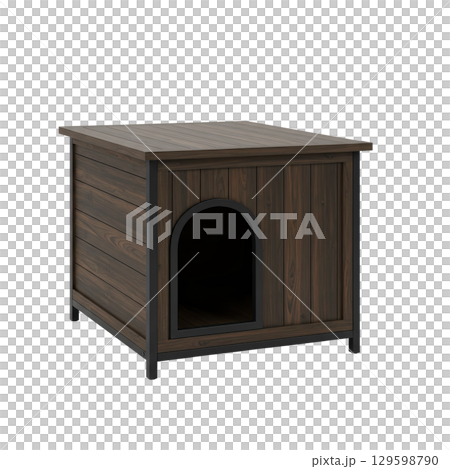 Modern dark wood dog house with a metal frame a stylish pet shelter for indoor or outdoor 129598790