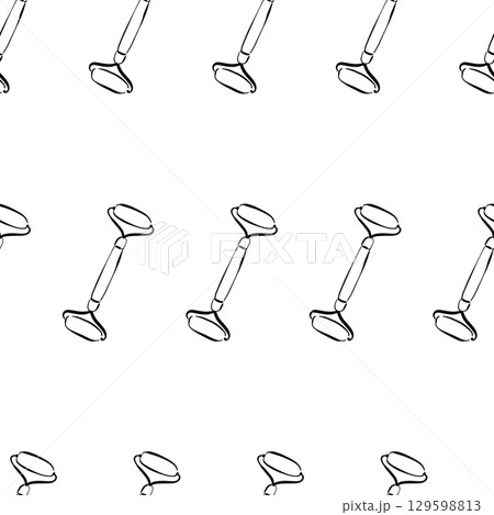 Face rollers seamless pattern. Hand drawn doodle style beauty accessories. Skincare tool vector background for cosmetics, spa, and wellness design. Face rollers seamless pattern. Hand drawn doodle style beauty accessories. Skincare tool vector background for cosmetics, spa, and wellness design. 129598813