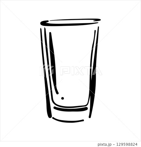 Hand drawn milk glass illustration. Doodle vector. Minimalist line sketch. Cartoon style icon. Vintage design artwork. 129598824