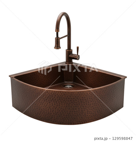 Hammered copper corner kitchen sink with a vintage faucet a rustic plumbing fixture for home Hammered copper corner kitchen sink with a vintage faucet a rustic plumbing fixture for home 129598847