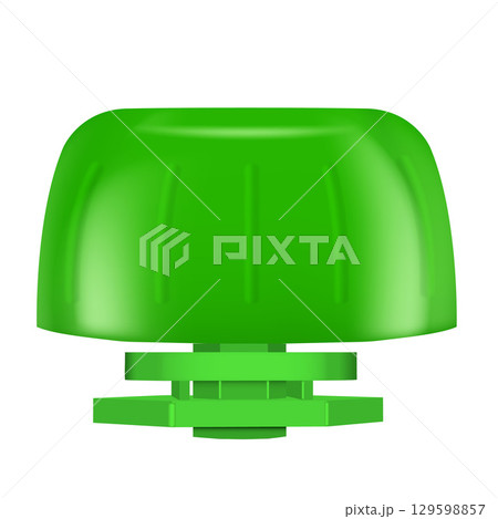 Green plastic cap for pouch bag, vector realistic illustration of 3D doy-pack bag packaging spout lid mockup front view 129598857