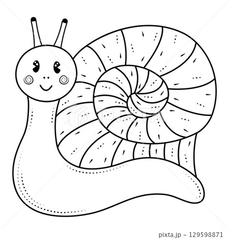 Cute and happy snail, vector black and white illustration Cute and happy snail, vector black and white illustration 129598871