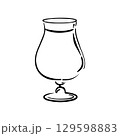 Hand drawn whiskey glass illustration. Doodle vector. Minimalist line sketch. Cartoon style icon. Vintage design artwork. 129598883