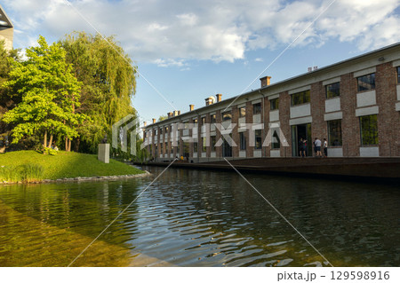 Vienna, Austria - June 16, 2023: Pond and buildings around in the second district of Vienna Leopoldstadt 129598916