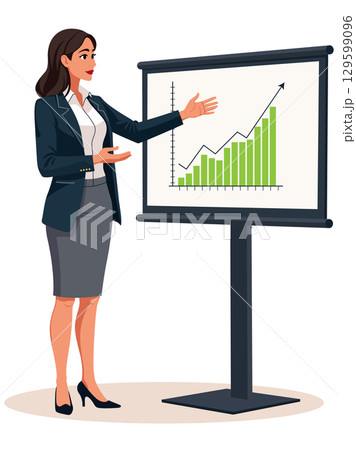 Businesswoman presenting growth chart whiteboard Businesswoman presenting growth chart whiteboard 129599096
