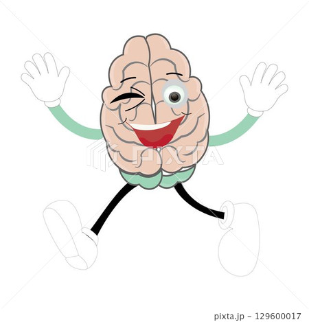 Cute brain mascot character, Happy cartoon brain illustration. Waving hand, fun mascot illustration, educational symbol, cute organ, smart idea, mental health concept Cute brain mascot character, Happy cartoon brain illustration. Waving hand, fun mascot illustration, educational symbol, cute organ, smart idea, mental health concept 129600017