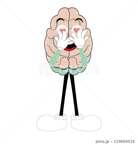 Cute brain mascot character, Happy cartoon brain illustration. Waving hand, fun mascot illustration, educational symbol, cute organ, smart idea, mental health concept Cute brain mascot character, Happy cartoon brain illustration. Waving hand, fun mascot illustration, educational symbol, cute organ, smart idea, mental health concept 129600019