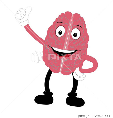 Vector illustration of cute cartoon brain mascot in various fun and expressive poses. Expressive Brain Illustration 129600334