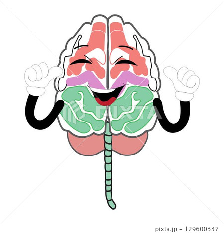 Vector illustration of cute cartoon brain mascot in various fun and expressive poses. Expressive Brain Illustration 129600337