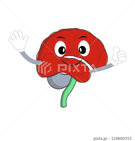 Vector illustration of cute cartoon brain mascot in various fun and expressive poses. Expressive Brain Illustration 129600353