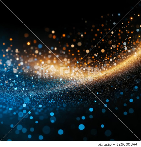 Elegant Abstract Lights Background with Beautiful Bokeh Effects in Blue, Gold, and Dark Tones 129600844