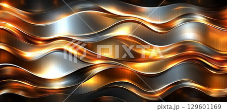 Abstract Gold and Silver Waves Background with...のイラスト素材 [129601169 ...