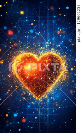 Futuristic Heart Connection A Glowing Digital...のイラスト素材 [129601255] - PIXTA