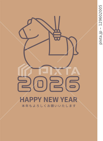 2026年午年　シンプルな馬の土鈴の縦型年賀状 129602005