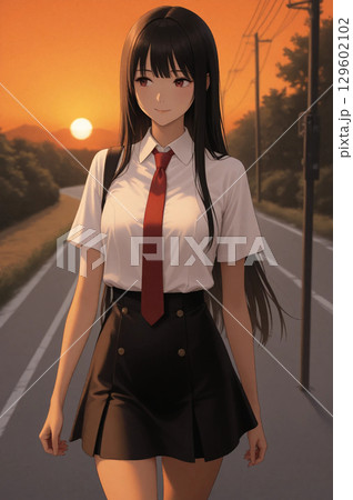 街を歩く制服の女子高生 129602102