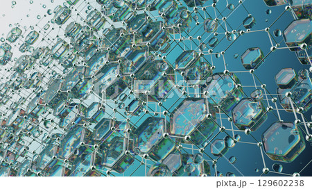 Abstract Image of a Molecular Hexagonal Network With Shiny Spherical Elements 129602238