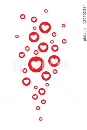 Social Media Like Icons with Red Hearts. Floating Reaction Symbols for Online Engagement, Feedback, and Digital Interaction. Minimal Vector Illustration for Apps, Networks, and Websites. 129602384
