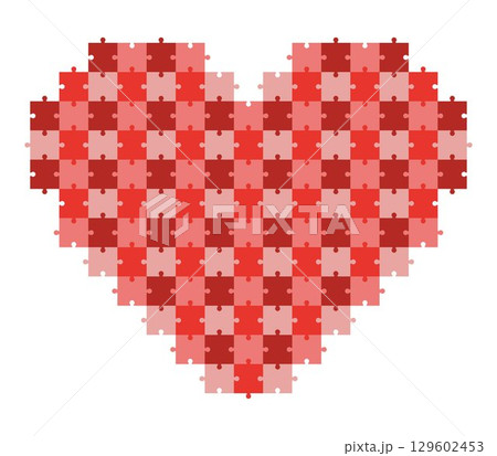 Heart made of red puzzle pieces. Vector illustration of love and unity concept. Symbol of teamwork, support, relationship, autism awareness. 129602453