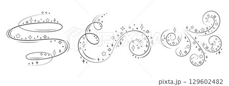 Magic Swirl Sparkle Elements Set. Hand Drawn Decorative Star Trails and Swirls for Fairy Dust, Fantasy, Magic Wand, and Celestial Design Projects 129602482