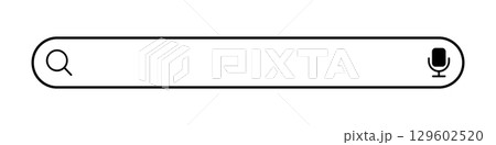 Minimalist search bar icon with magnifying glass and microphone, simple UI element for website or app interface, isolated vector template for search field or input box design. Minimalist search bar icon with magnifying glass and microphone, simple UI element for website or app interface, isolated vector template for search field or input box design. 129602520