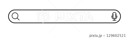 Search Bar Icon. Minimal Line Style UI Element with Magnifying Glass and Microphone Symbol, Isolated Outline Design for Web Interface, Apps, UX Prototypes and Mobile User Experience. Editable stroke 129602521