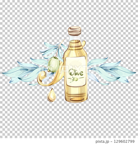 Discover the beauty of olives and olive oil in watercolor illustrations inspired by nature and Italian cuisine frame, border, arrangement 129602799