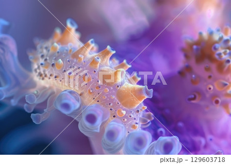 Vibrant Close-Up of Marine Life: Detailed Abstract Patterns and Colors of Underwater Sea Creature 129603718