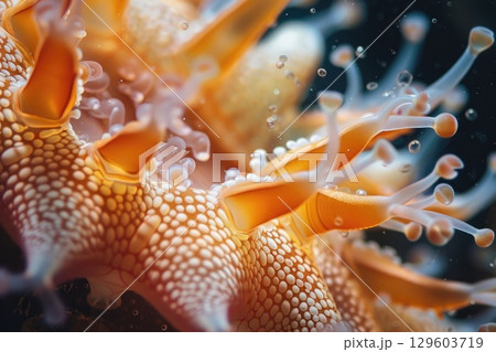 Vibrant Macro Shot of Colorful Coral Polyps in Underwater Ocean Scene 129603719