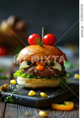 Monster Burger: Creative and Fun Halloween Themed Food with Playful Expressions Monster Burger: Creative and Fun Halloween Themed Food with Playful Expressions 129603856