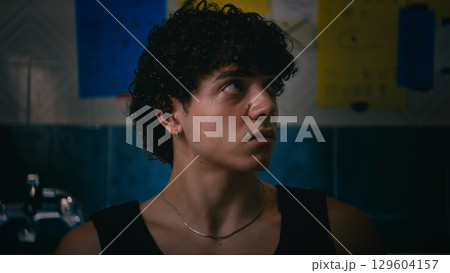 Sad Man In Tears Watching At The Camera Sad Man In Tears Watching At The Camera 129604157