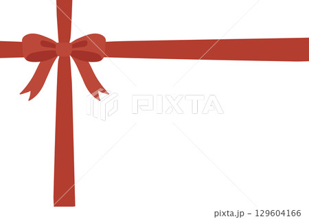 赤いリボンとギフトラッピングの華やかな飾りフレーム素材 129604166