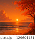 秋の海と夕焼け紅葉 ：Autumn Sea with Sunset Leaves 129604181