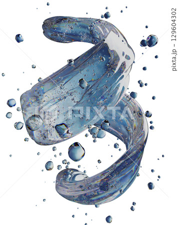 Abstract Liquid Swirl With Floating Bubbles on White Background 129604302