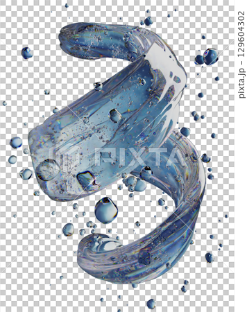 Abstract Liquid Swirl With Floating Bubbles on White Background 129604302