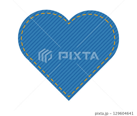 Patch denim heart shape with stitches seam jeans fashion illustration. Flat apparel blue color template isolated  129604641