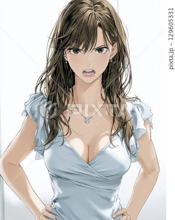 怒った表情のビジネスウーマン　カメラ目線 129605331