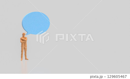 The Wood man and Blue balloon text for Business concept 3d Rendering. 129605467