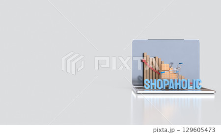 The Shopping Cart and Box on Laptop for shopaholic concept 3d Rendering. The Shopping Cart and Box on Laptop for shopaholic concept 3d Rendering. 129605473