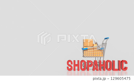 The Shopping Cart and Box for shopaholic concept 3d Rendering. The Shopping Cart and Box for shopaholic concept 3d Rendering. 129605475