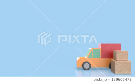 The Van truck and card board box for shipping or delivery concept 3d rendering. The Van truck and card board box for shipping or delivery concept 3d rendering. 129605478