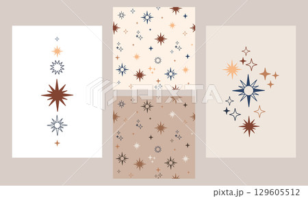 Set of celestial posters and seamless patterns moon and sun vector 129605512