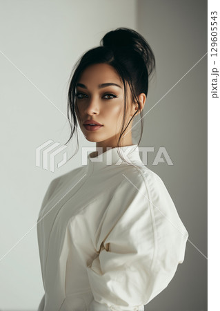 洗練と静けさをまとう視線 ─ モダンで美しい女性のファッションポートレート 129605543