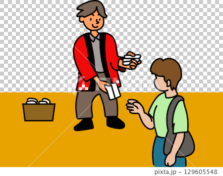 A man handing out tissues and passersby 129605548