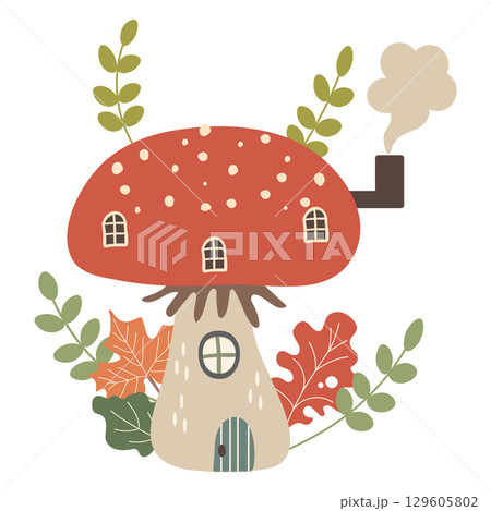 かわいいきのこの家のイラスト素材 かわいいきのこの家のイラスト素材 129605802