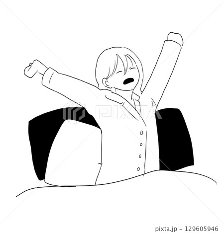 寝起きで伸びをする女性のイラスト 寝起きで伸びをする女性のイラスト 129605946